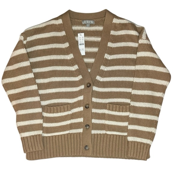 J. Crew Heritage Cotton Relaxed Cardigan Camel Small NWT - Picture 2 of 3